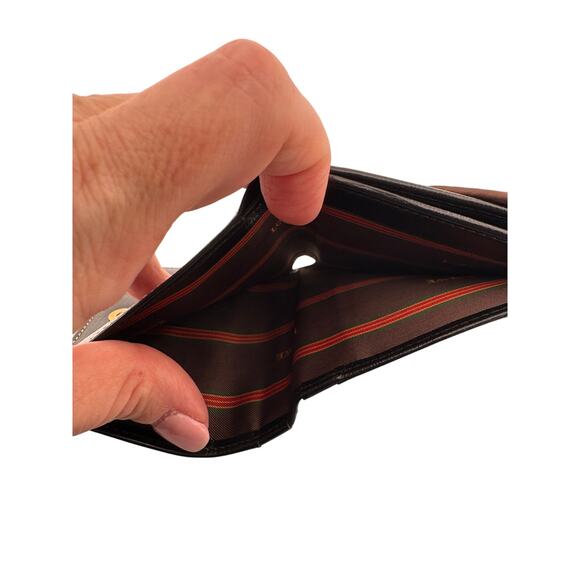 Loewe Brown and Black Leather Compact Wallet with Gold Bar Detail - Picture 2 of 5